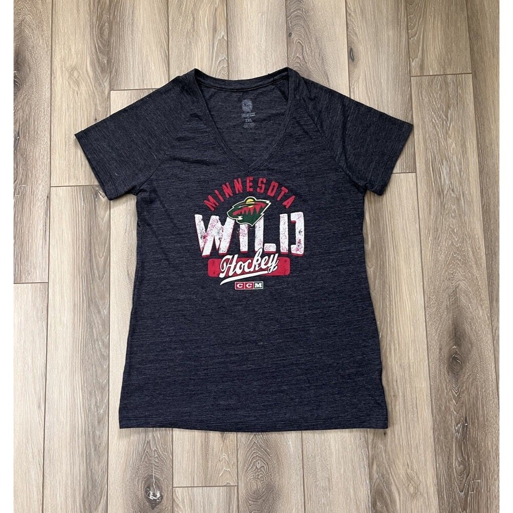 Minnesota Wild CCM Hockey Triblend V-Neck T-Shirt Women’s Sz 2XL Black Heathered